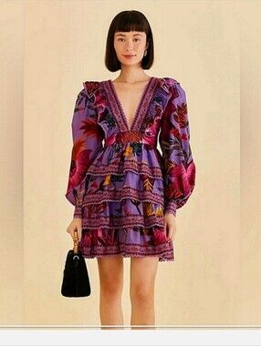 farm rio winter breeze long-sleeve mini dress | Dresses | Nwt Farm Rio Red Longsleeve Black Wedding Guest Dress 10857573 this mini dress features Color:Blue and White